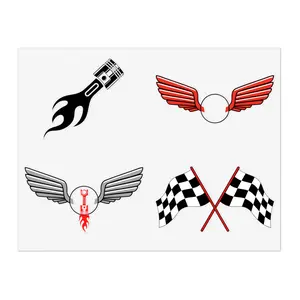Fast Car Sticker Sheet - Checker Flag Sticker / Fiery Car Piston Sticker / Nascar F1 Car sticker