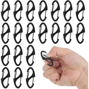 20Pcs Alloy S Carabiner Clips, Dual Opening Design, Keychain Spring Snap Hooks Mini Carabiner Clip, for Dual Wire Gate Clip Interlocking Keychain Clip Tiny Clip Attachment (Black)