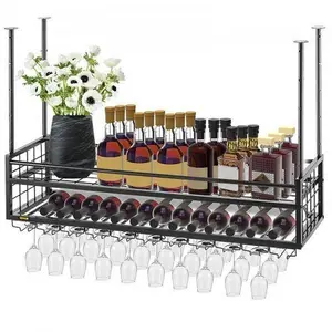 Ceiling-Mounted Bar Wine Rack Wine Glass Hanging Rack 46.9x11.8in Black, GYJS47.2X11.8ZYCCV0 Holder Utensils
