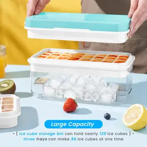 Stackable Ice Cube Tray Set with Lid and Bin – 64 Cubes ,BPA Free, Easy-Release Ice Molds for Freezer, Includes Scoop Containers Utensils