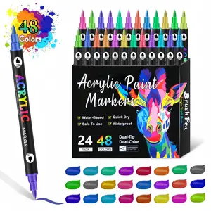 48 Color Dual Tip Acrylic Markers Set, 24 DIY Doodle Pens, Drawing Stationery Kit, Ideal for Daily Painting and Marking