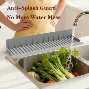 One-piece silicone sink splash guard, raised barrier to prevent water splashing, keeping the countertop dry and tidy, black/gray.