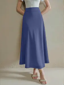 High-Waisted Flowy Fish Tail Long Skirt for Women, Casual Fitted Plain Design, All-Season Fashion for Dates, Trendy Style