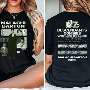 Malachi Descendants Zombies Worlds Collide Tour Graphic Tee, The Rise Of Red Descendants Concert Summer Music Festival 2025 2-Sided Unisex T-Shirt, Perfect for Music Fans