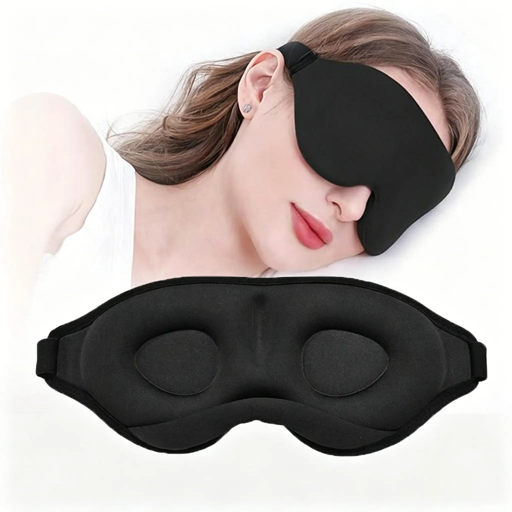 3D No-Pressure Eye Mask with Memory Foam, 100% Light Blocking Black Eye Cover with Adjustable Strap for Men, Women & Travel, Blackout Sleep Mask