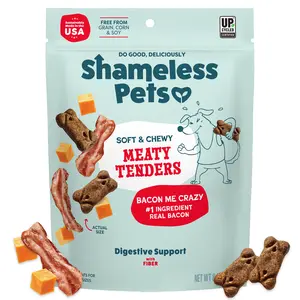 Shameless Pets Meaty Tenders, Bacon Me Crazy, Real Bacon #1 Ingredient, Grain-Free, All Natural, Made in the USA, Soft & Chewy Dog Treats, 8oz Bag