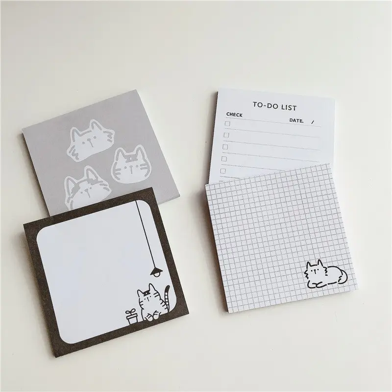 Cartoon Cat Family Series Sticky Notes Set, Non-Sticky Paper, 4 Books/200 Sheets, Perfect for Notes and Reminders, Office Supplies, Stickerless