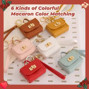 2Pcs Macaron Color Matching Fashionable and Exquisite Cute Mini Handbag Keychain Bag Charm Pocket Change Purse Earphone Bag Daily Fashion Accessories Portable Mini Jewelry Bag with Anti Loss Metal Buckle Unique Gift for Birthday Valentines Gifts for Gf