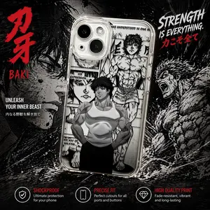Baki Hanma Personalized Colorful Animal-Themed Cellphone Cover, Transparent TPU Soft Back Accessory with Shockproof Protection for iPhone 17,16e,16,15,14,13,12,11 Pro Max Devices