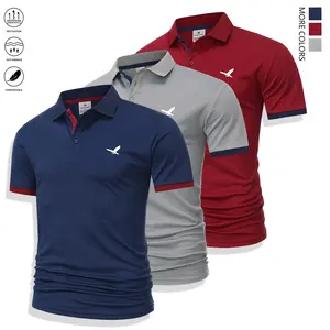 3-piece set for men featuring short sleeves, with a soaring eagle emblem, crafted from breathable moisture-wicking fabric, classic button design, suitable for casual and business wear—an essential for summer.