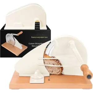 Upgraded Manual Bread Slicer for Homemade Sourdough Bread - Adjustable Thickness Bread  with Hand Crank, Suction Cups, Slicing Guide, Scale Line & Cover, for  Even Slices (Cream)