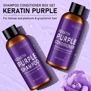 Rozino Keratin Purple Shampoo & Conditioner Set for Blonde Platinum & Gray Silver Hair Repair Nourishment Treatment Eliminates Yellow Tones Deeply Conditions Without Compromising Color