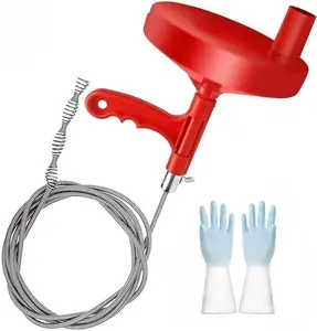 Drain Auger, Clog Remover with Drill Adapter, 25 Feet Heavy Duty Flexible Plumbing Snake Use Manually or Powered for Kitchen,Bathrom and Shower Sink, Comes with Gloves (Orange)