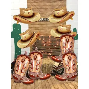 kumozawa 4/8pcs Western Theme Party Balloons, Including Brown Cowboy Boot Balloons And Brown Cowboy Hat Balloons, Suitable For Western Theme Birthday Party, Bachelor/Bachelorette Party Decor, Farm Decor, Last Rodeo Bachelor Party Decor, Hanging Indoor/Out