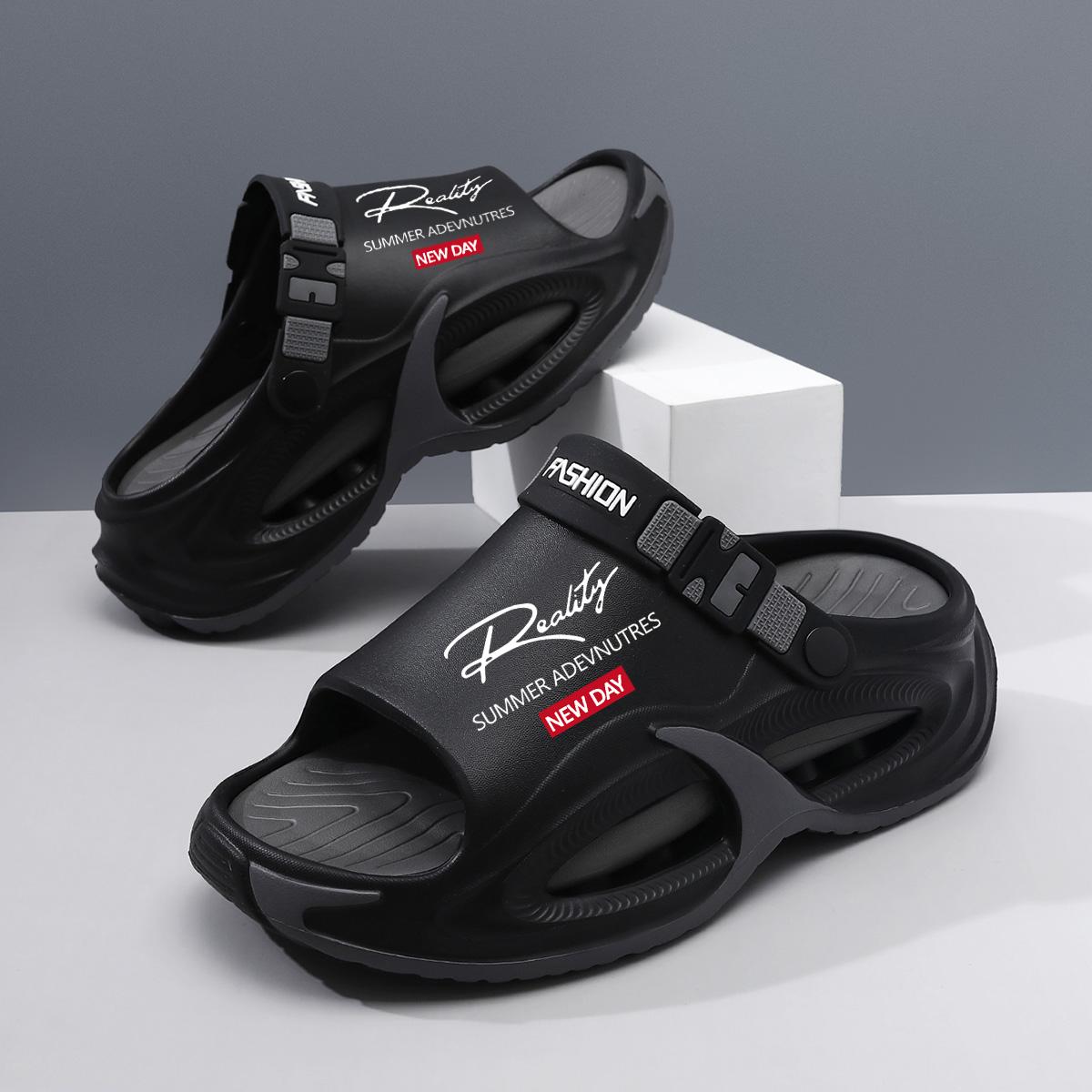 Men's EVA Slide Sandals - Thick Sole, Lightweight Cushioned Walking Shoes, Eva Upper, Waterproof, Slip-Resistant, Breathable, Flexible, Modest Ankle, Easy Slip-On, Casual Street Footwear for Summer Beach, Outdoor Wear, Indoors