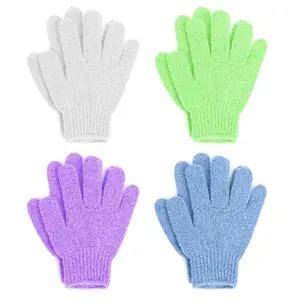 Exfoliating Bath Gloves – Pack of 4 Reusable Body Scrub Mitts for Shower, Spa, or Dry Brushing