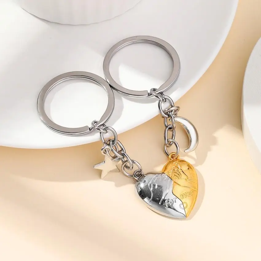 Elegant Star and Moon Magnetic Heart Keychain Set for Couples, Casual Everyday Collectible Accessory for Family, Keychain Collectible, Anniversary, Love, Romance, Cute Keychains