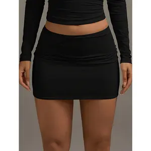 Women's Skirt, Black Pleated Slim-fit Elegant Mini Skirt