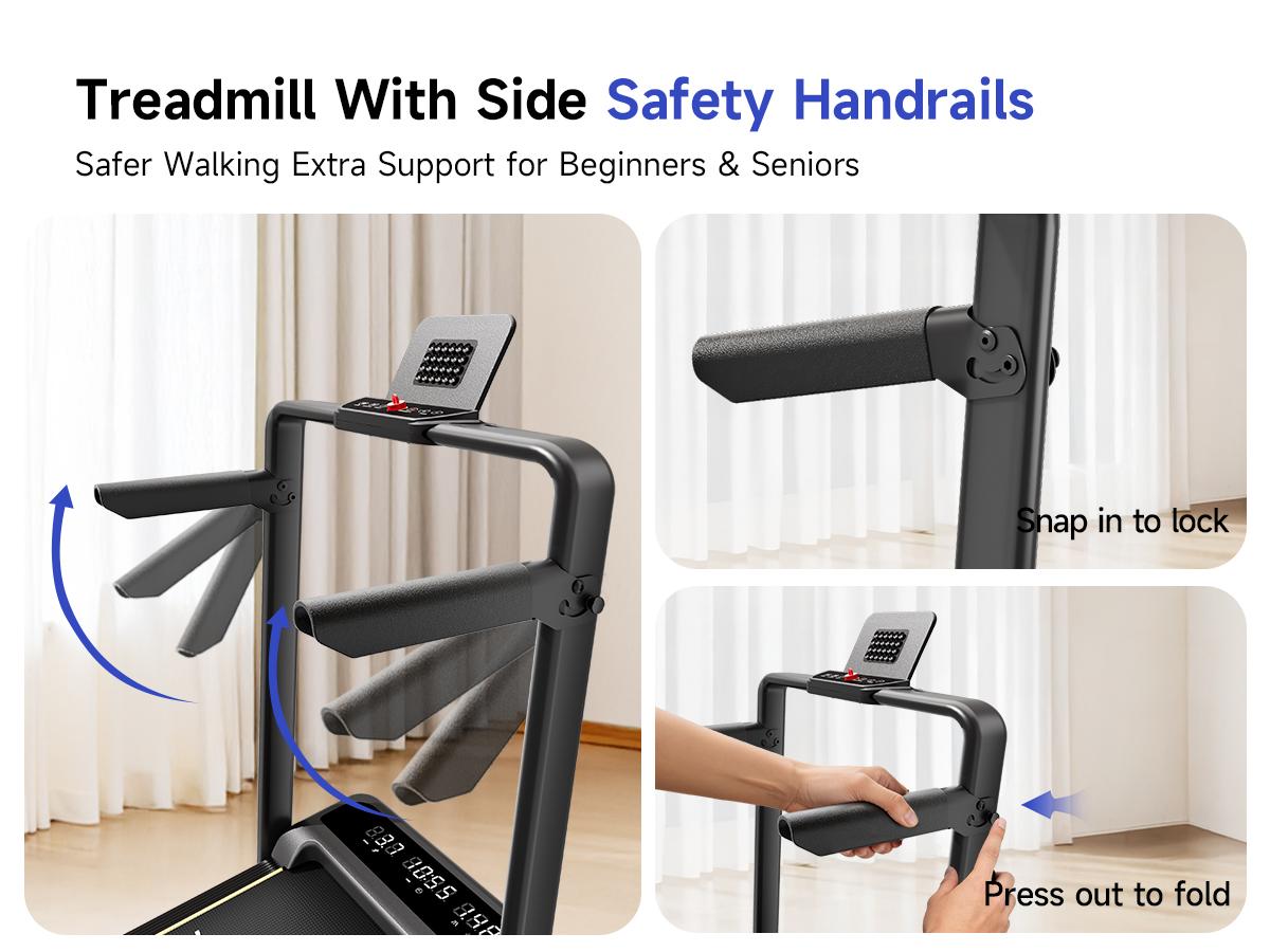 【Easter ideas】YPOO 15% Incline Treadmill with Side Handrails,  Foldable Treadmill Low-Noise Motor Walking Pad Home Workout Walking Pad for Cardio Routine, Gift for family Cozy CardioCompact Quiet Treadmill for Apartment Fitness home gym SpringStatements