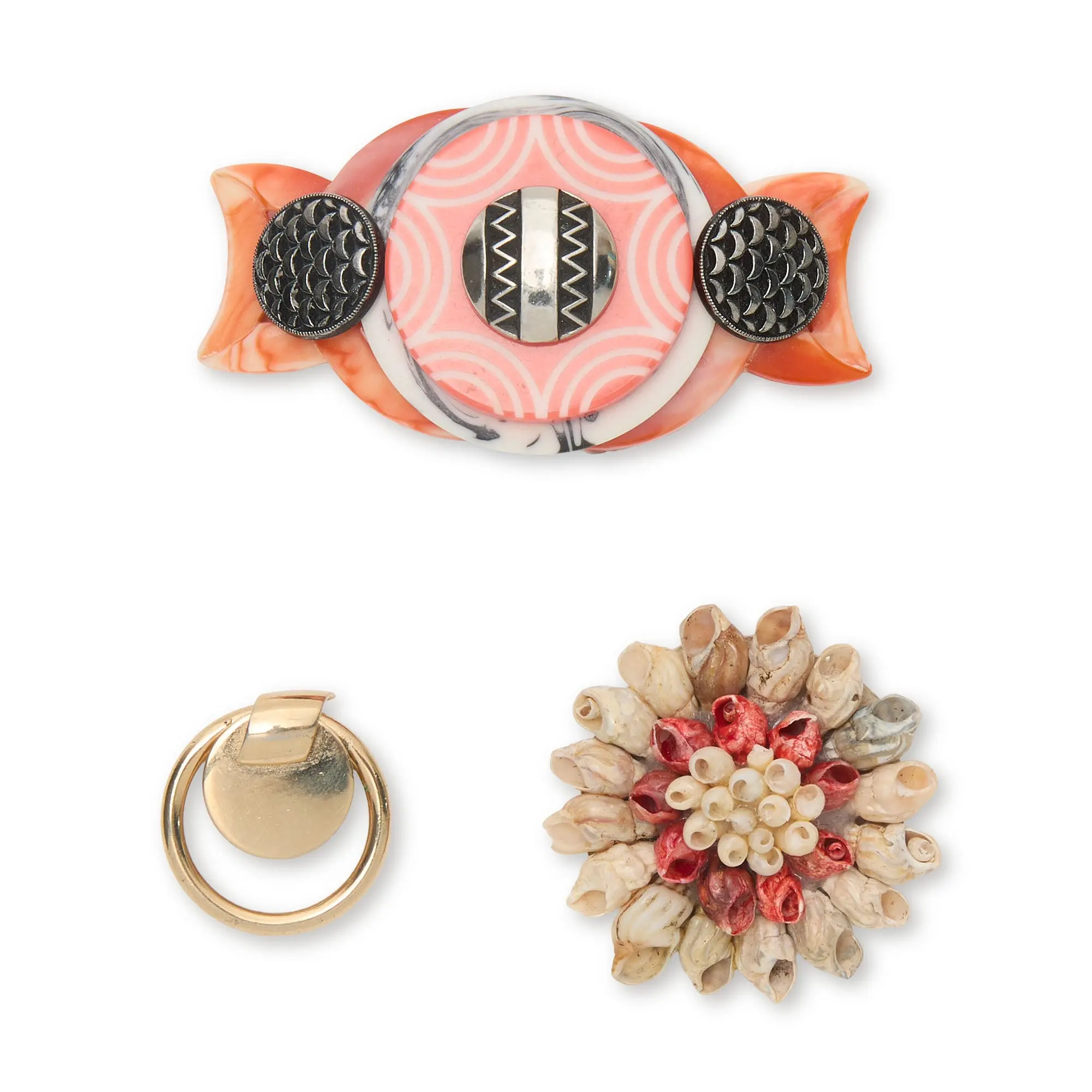 CORAL NANTUCKET BROOCH SET