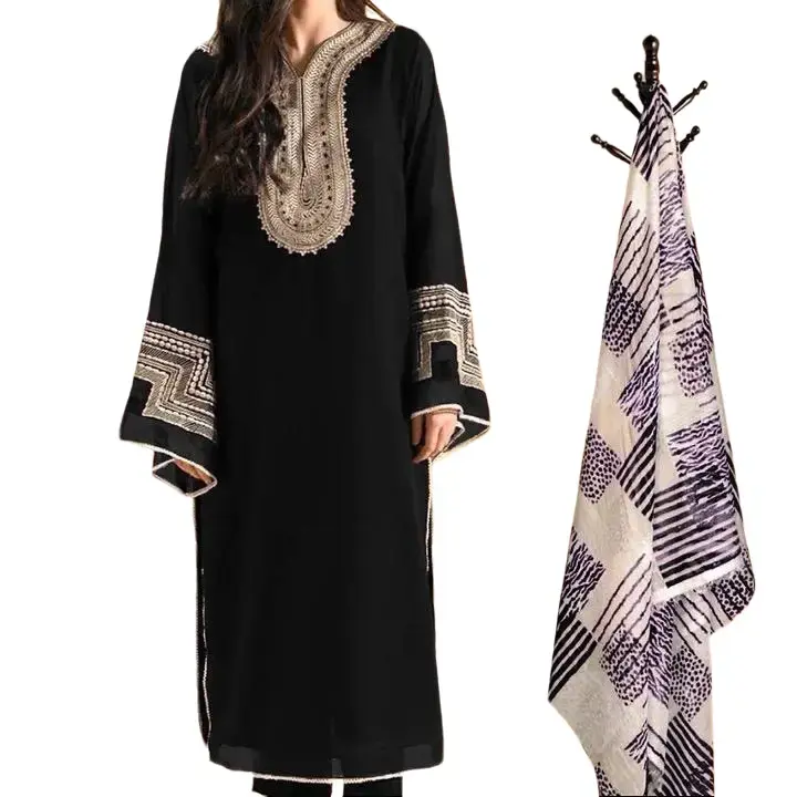 Luxury Embroidered Georgette 3-Piece Suit with Printed Cotton Dupatta, Women's Clothes, Soft Cotton Dupatta