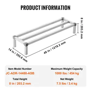 VEVOR Aluminum Dunnage Rack, 48x 14 Commercial Food Floor Rack, 8 Off the Floor, 1000 lbs Capacity All-Welded Aluminum Storage Rack, for Storage in Restaurants, Kitchens, Garages and Vehicles