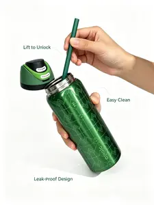 Owala Stylish Monogram Green Water Bottle - Premium Insulated Portable Drinkware with Button, Ideal for Daily Hydration, Bottled Beverage Storage