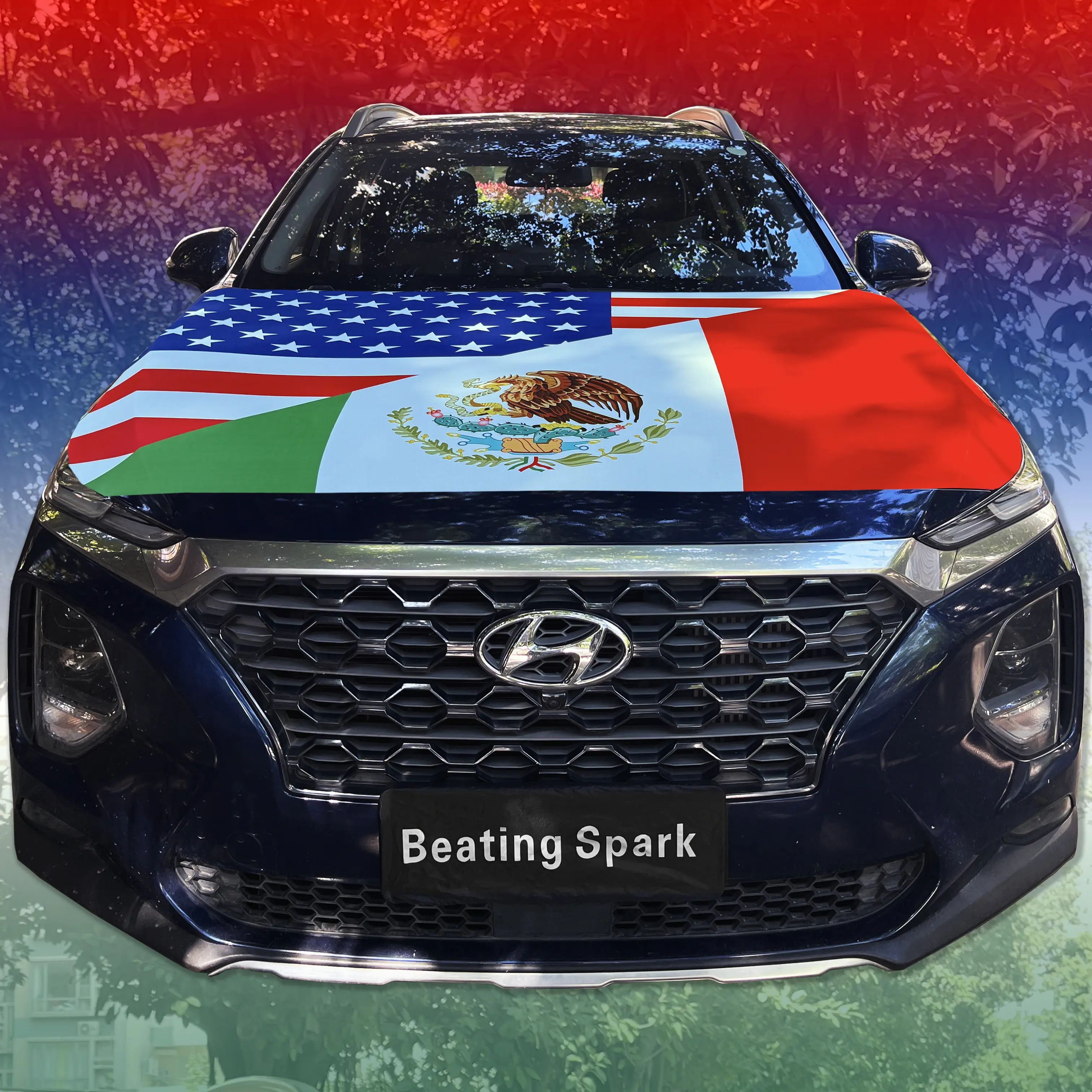 USA Mexico Hybrid Car Hood Flag 4x5ft with Clips or 2pc Window Flags - American Mexican Diagonal Split Flag for Independence Day & Cultural Gatherings - Dual Heritage Car Decor - Universal Fit for SUV & Truck