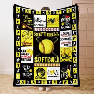 Baseball Sports Pattern Printed Blanket, 1 Count Soft Comfortable Throw Blanket, Cool Bedroom Bedding Blankets, Air-conditioned Room Blanket, Warm Nap Blanket for Home Office