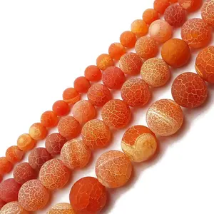 Orange Fire Agate Cracked Matte Round Beads 4mm 6mm 8mm 10mm 12mm 15.5" Strand