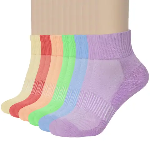 Unisex Adults' 6-Pack Soft Thick Breathable Colorful Vibe Compression Ankle-Length Sports Socks, Cotton Blend Athletic Socks with Non-Slip Heel, Arch Support, Durable Toe for Gym, Hiking
