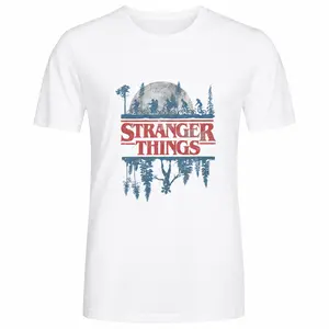 Stranger Things Inspired Graphic T-Shirt, Retro Sci-Fi TV Print Tee, Black & White Color Options, Casual Short Sleeve Top