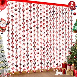 Happy New Year Party Decorations Candy Cane Foil Fringe Curtains, 2 Pack Red Green Christmas Backdrop Photo Booth Prop Streamers for Ugly Sweater Party Xmas Decorations Indoor, 3.3x6.56Ft