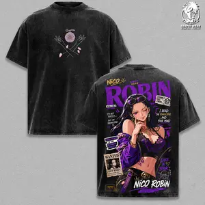 Nico Robin - OP Graphic Tee Vintage Washed Shirt Unisex Streetwear Anime Merch Oharan Survivor Tee Anime T-Shirt Gift for Anime Lovers
