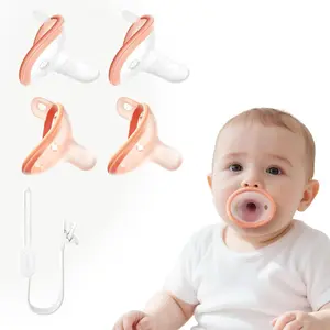4-Pack Pacifier Variety Set with Clip, 2 Breastlike & 2 Thumb Shape, for Newborn 0-3M & Baby 3-6M, Non-Touch Face, Food-Grade Silicone