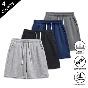 4-Pack Men’s Summer Vibes Stretch Athletic Shorts, Elastic Waist Drawstring Casual Sweat Shorts, Comfortable for Basketball & Gym