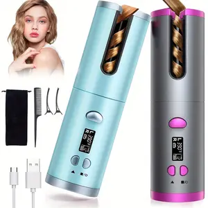 Rotating Curling Iron 1 Inch, USB Rechargeable Cordless Automatic Curling Iron with Ceramic Curling Wand, 6 Heat Settings, LCD Display Detangle & Scald-Free Automatic Hair Curler for Hair Styling
