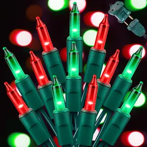LAMPHOME 2-Pack Red & Green Christmas String Lights - 20Ft 100 Count Green Wire Incandescent Holiday Lights Each, for Indoor/Outdoor Christmas Tree, Halloween, Valentine Wedding Decor