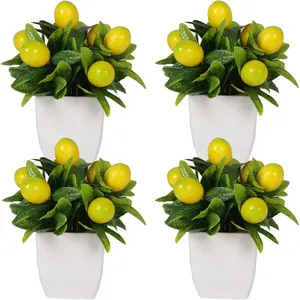 4pcs Artificial Lemon Plants Fake Fruit Potted Plant 6inches Fake Lemons Tree with Small Pot Mini Fake Plant for Indoor Outdoor Home Bathroom Decor