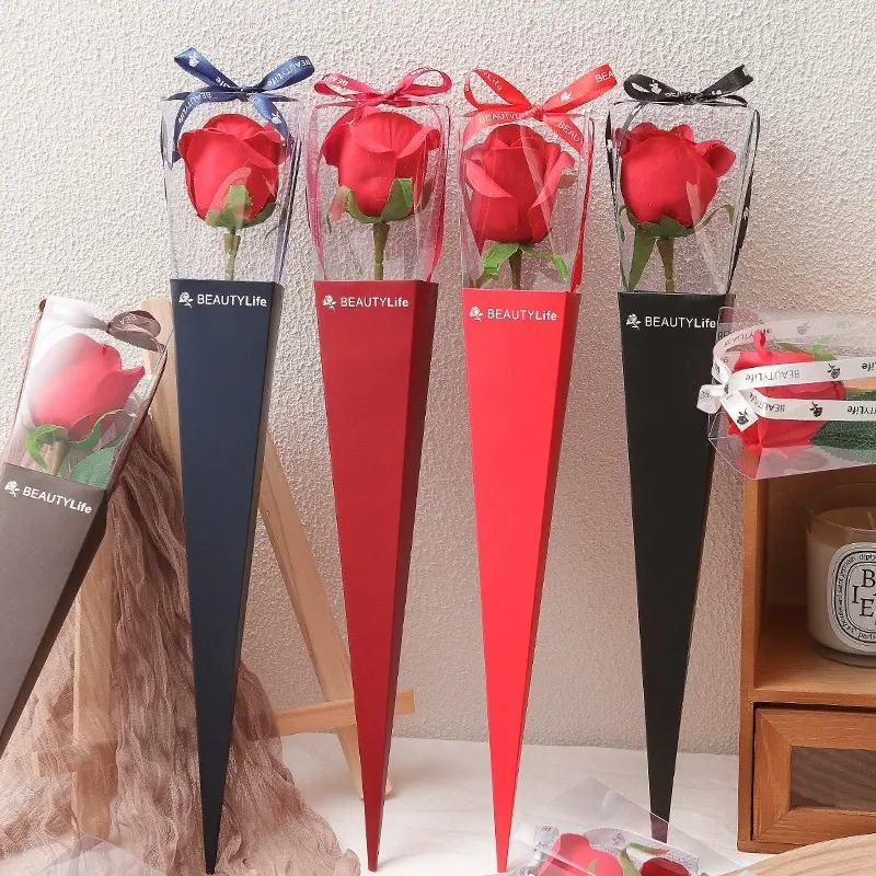 5-Piece PVC Single Bouquet Packaging Box Set, High-Quality Foldable Gift Boxes for Valentine's Day Roses, Eternal Flowers, Birthday Gifts DIY