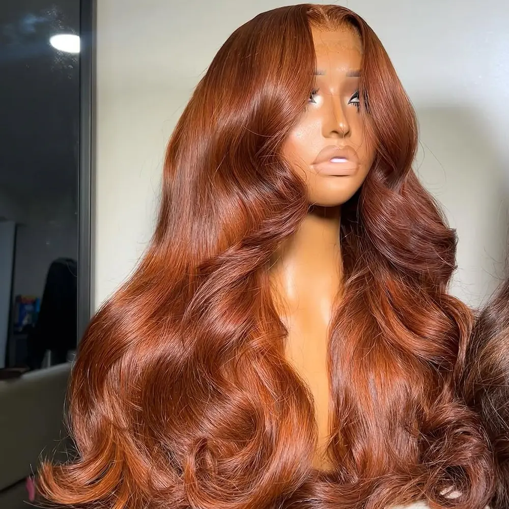 180 Density 13x4 Reddish Brown Lace Front Wigs Human Hair Pre Plucked Transparent 4x4 Closure Body Wave Lace Front Wigs With Baby Hair Ginger #33 Colored Wig For Women