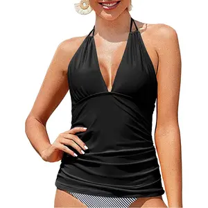 Yonique Women's Halter Tankini Top No Bottom V Neck Swim Top Tummy Control Bathing Suit Top
