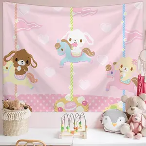 Cartoon Carousel Pattern Tapestry, Cute Animal Pattern Wall Hanging Tapestry, Wall Decor for Home Living Room Bedroom Dormitory Decoration Items Decorating