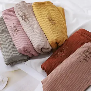 Women Elastic Stripe Rhinestone Diamon Hijab Scarf