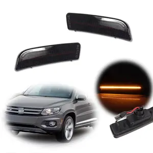 2pcs Sport Smoked Amber LED Front Bumper Side Marker lamps Light For 2009 2010 2011 2013 2014 2015 2016 2017 VW Tiguan,Replace OEM 5N0-945-119-A, 5N0-945-120-A, 5N0945119A, 5N0945120A