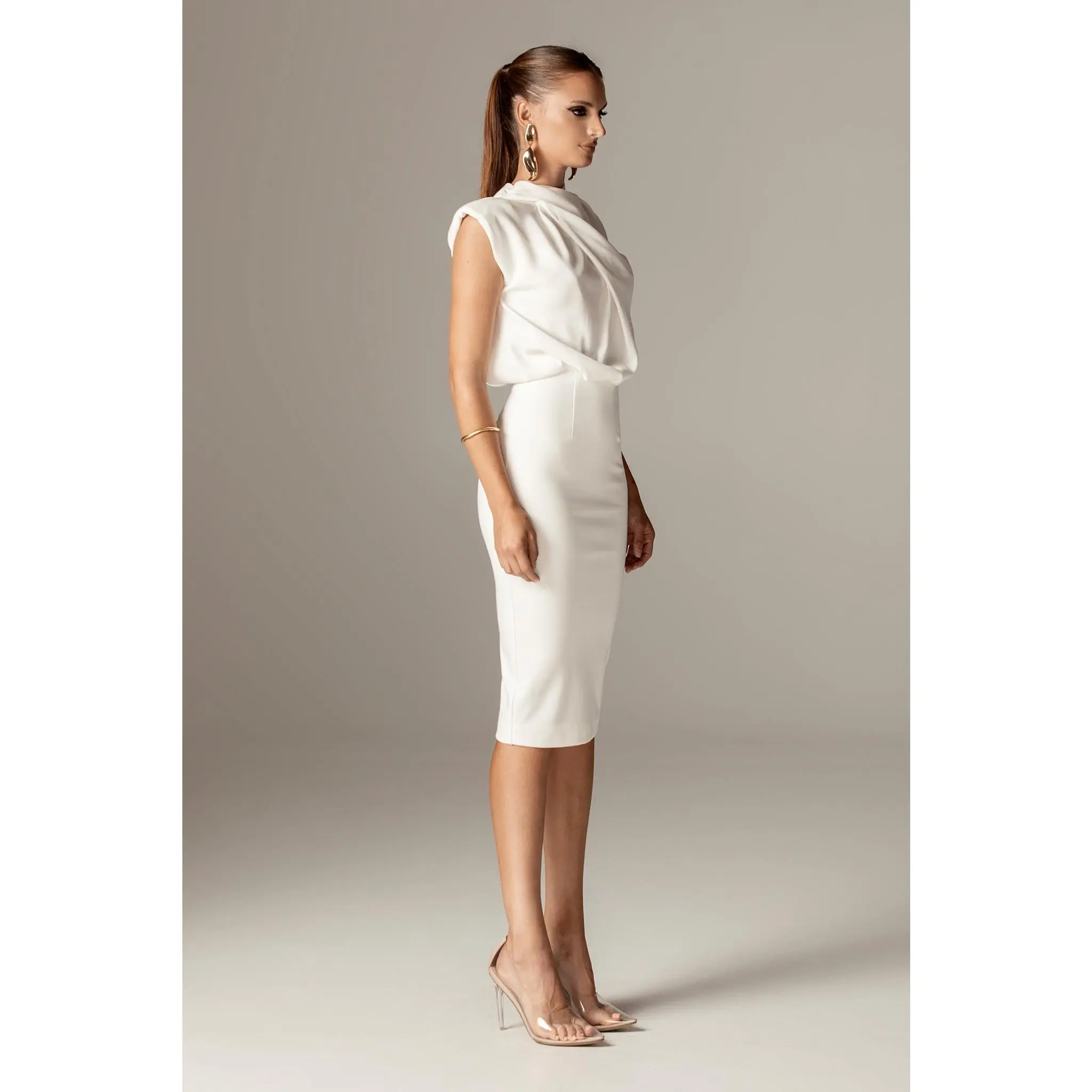 Maxine Crepe Midi Dress - Off White | Sleeveless Bodycon Dress with Back  Cut-Out Design - Stretchy Slim-Fit - Stylish Minimalist Outfit for Party,  Evening & Formal Wear - Womenswear Apparel - TikTok Shop