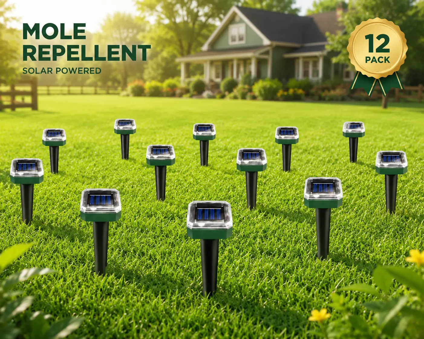 Solar Mole Repellent 12 Pack Gopher Repellent Solar Snake Repellent Ultrasonic Vole Gopher Repellent Sonic Waterproof Spikes Stakes for Garden Yard