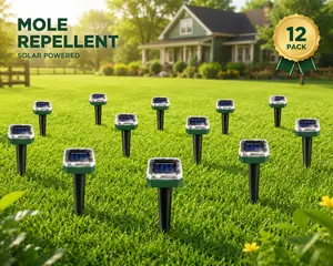 Solar Mole Repellent 12 Pack Gopher Repellent Solar Snake Repellent Ultrasonic Vole Gopher Repellent Sonic Waterproof Spikes Stakes for Garden Yard