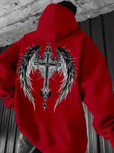 Men's Hooded Long Sleeve Sweatshirt, Fashion Printed Design Polyester Fabric Casual Wear Fall & Winter Moderate Thickening Gift Idea