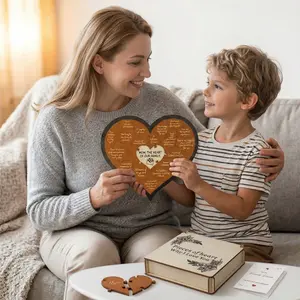 Express Your Love to Mom - DIY Wooden Heart Puzzle with Keepsake Box - Mother's Day Gift  "Mom the Heart of Our Family" Engraved Desktop Decor - Unique Present for Mama